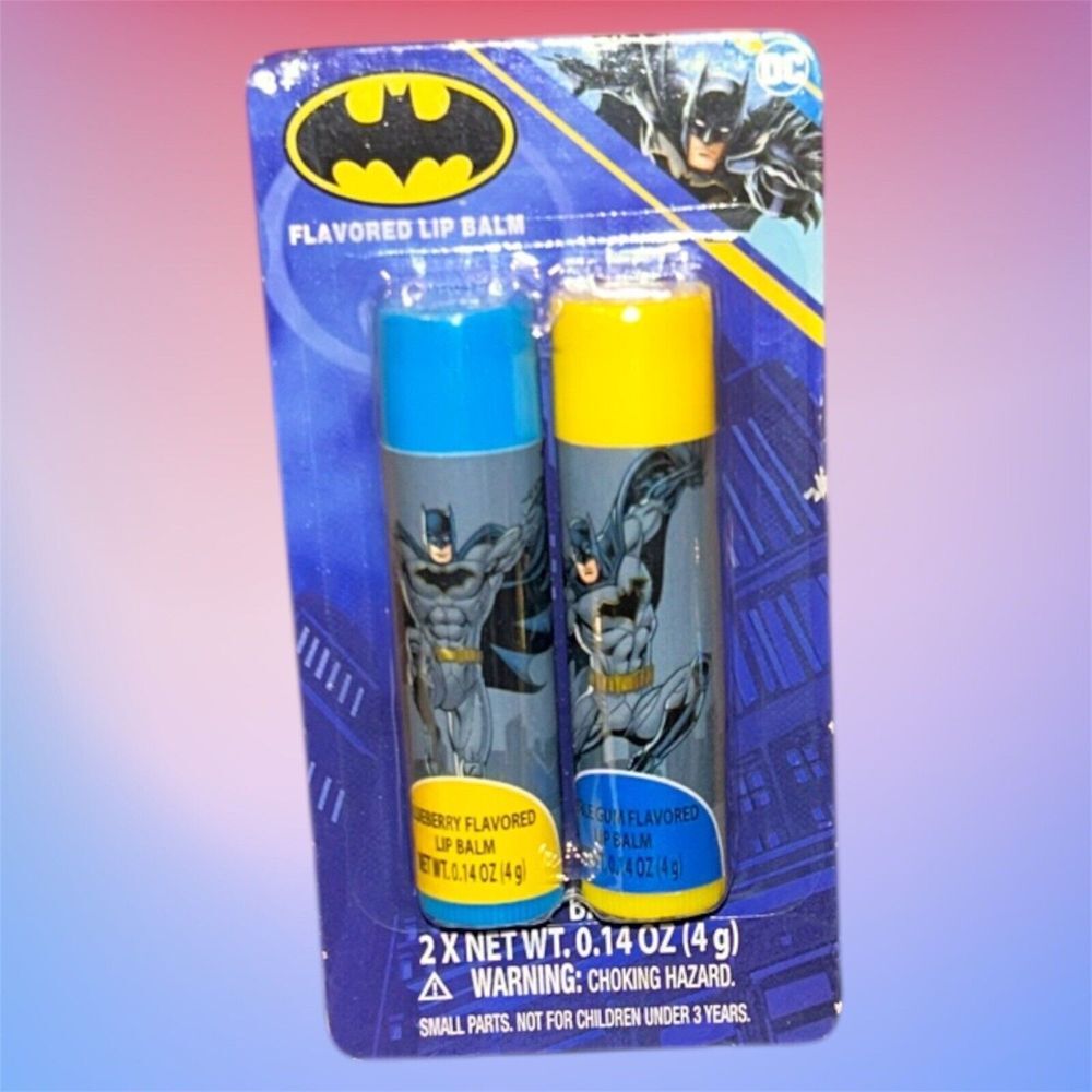 New  Batman Flavored Lip Balm Blueberry and Bubble Gum Factory Sealed
